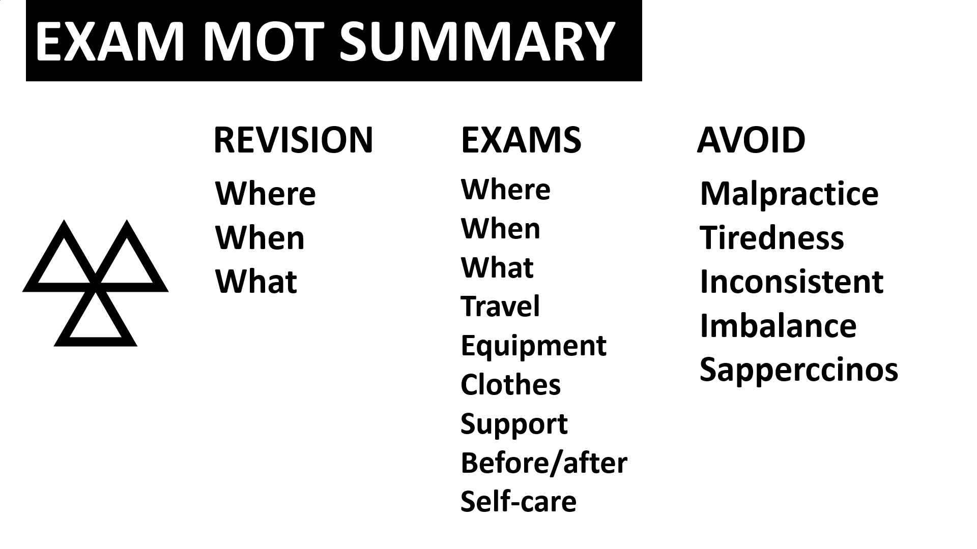 MOT exam summary 